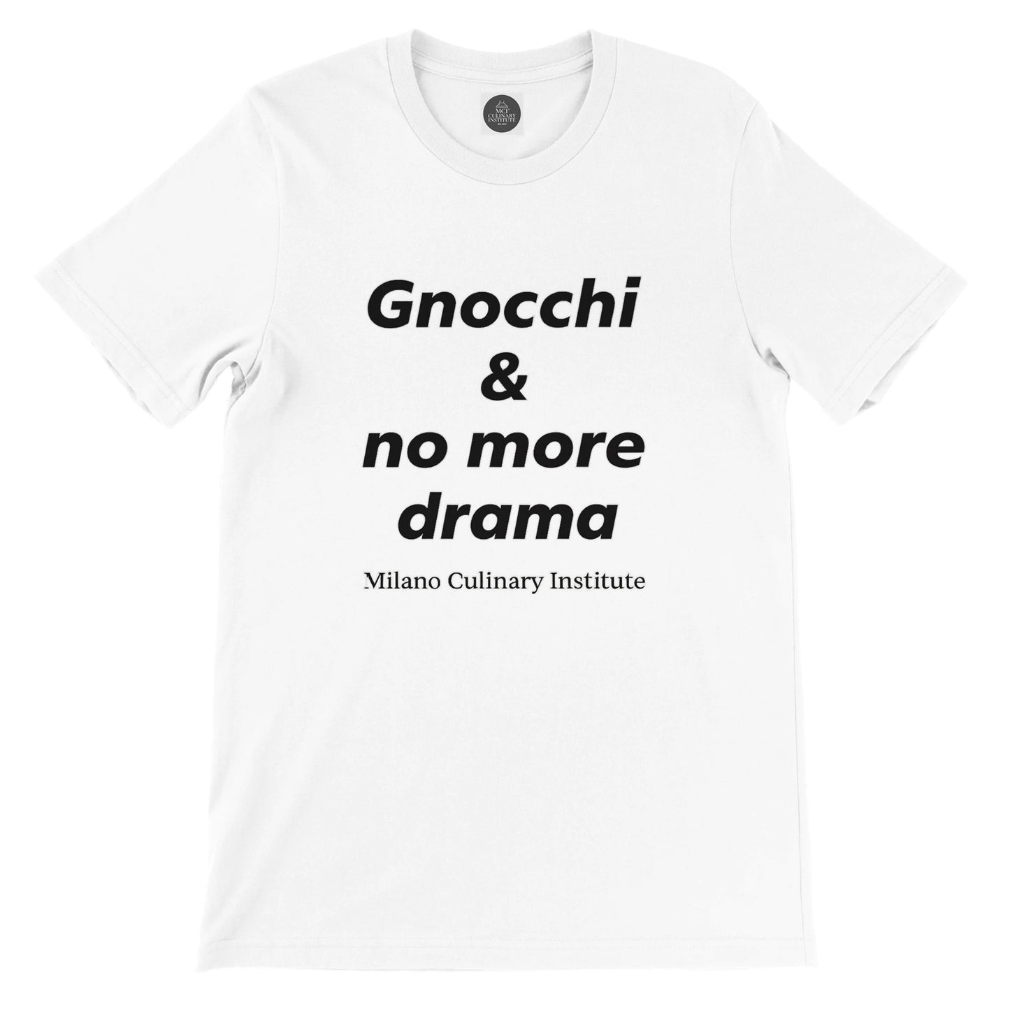 Gnocchi no more drama flat lay Milano Culinary Institute - product view Italian kitchen apparel
