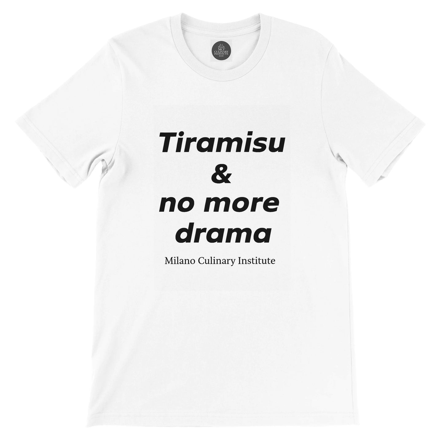 Tiramisu no more drama flat lay Milano Culinary Institute - product view Italian kitchen apparel