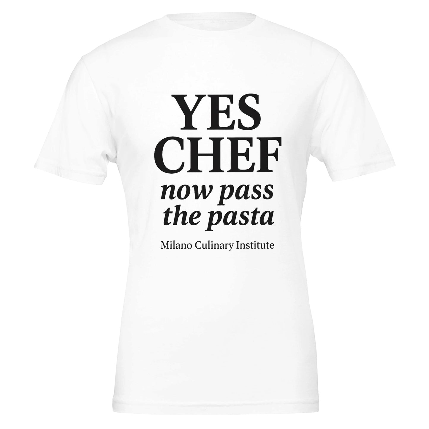 Pasta funny chef t-shirt by Milano Culinary Institute - design closeup Italian kitchen apparel