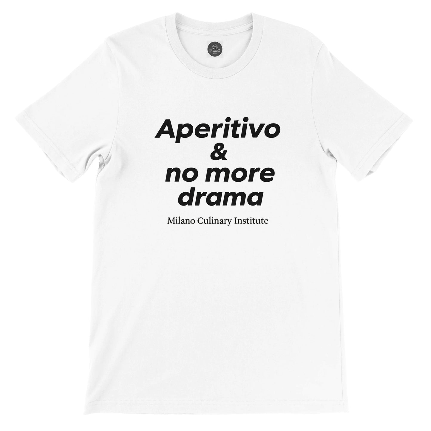 Aperitivo no more drama flat lay Milano Culinary Institute - product view Italian kitchen apparel