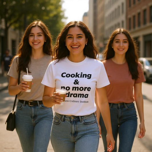 Cooking no more drama Italian countryside Milano Culinary Institute - group friends Italian cooking apparel