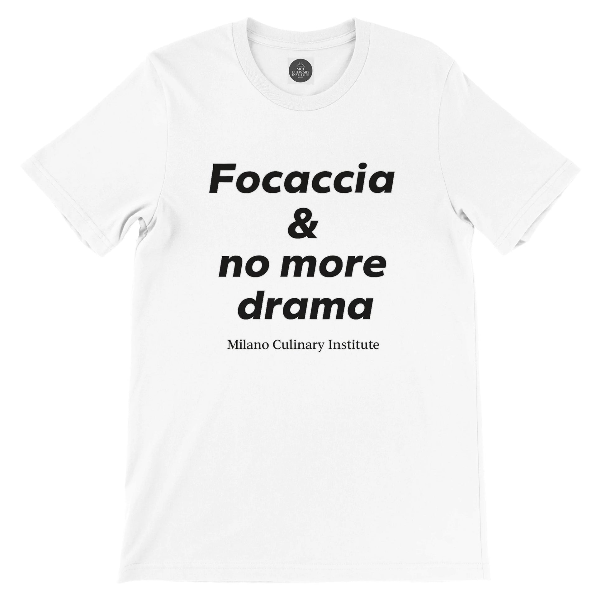 Focaccia no more drama flat lay Milano Culinary Institute - product view Italian kitchen apparel