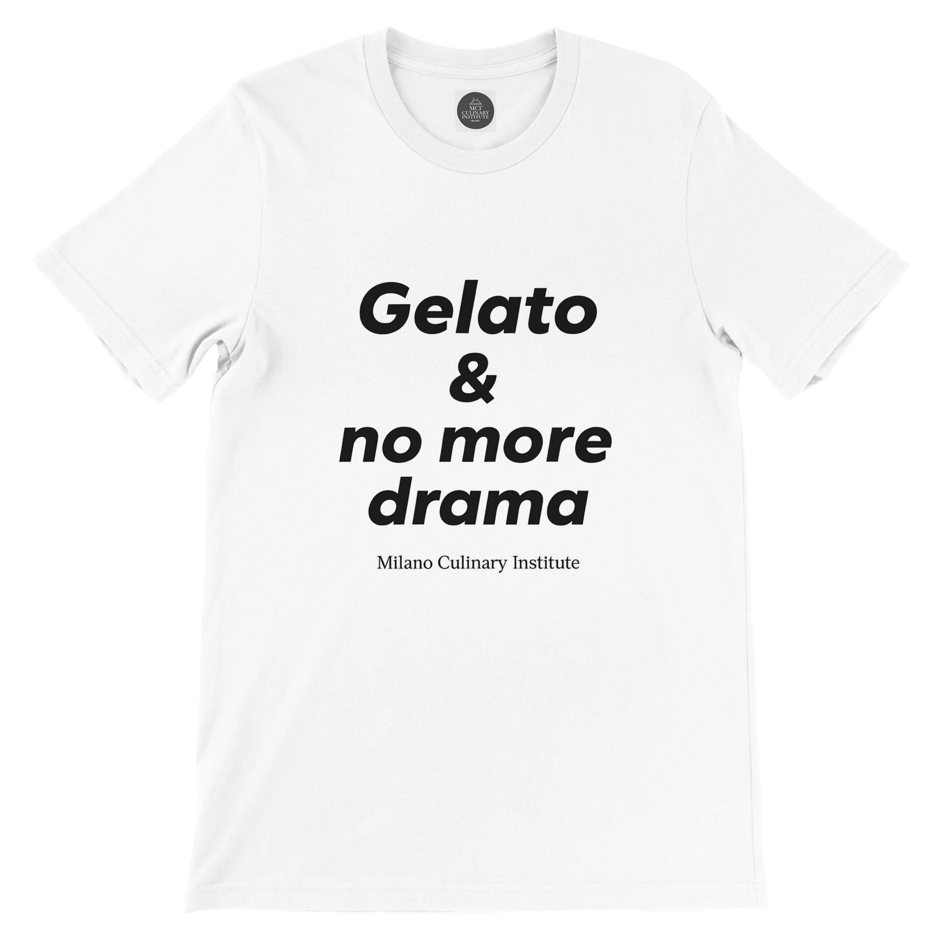 Gelato no more drama flat lay Milano Culinary Institute - product view Italian kitchen apparel