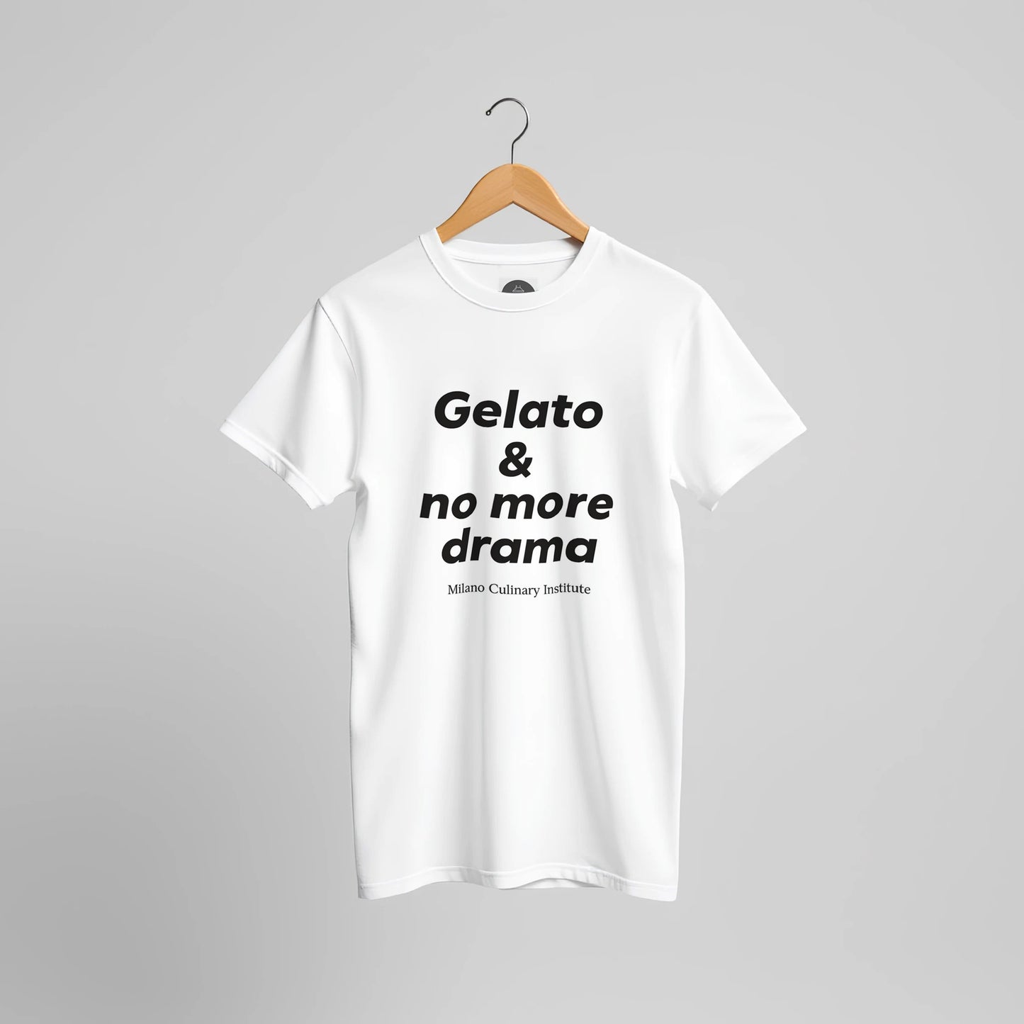 Gelato no more drama hanger display Milano Culinary Institute - professional Italian kitchen apparel