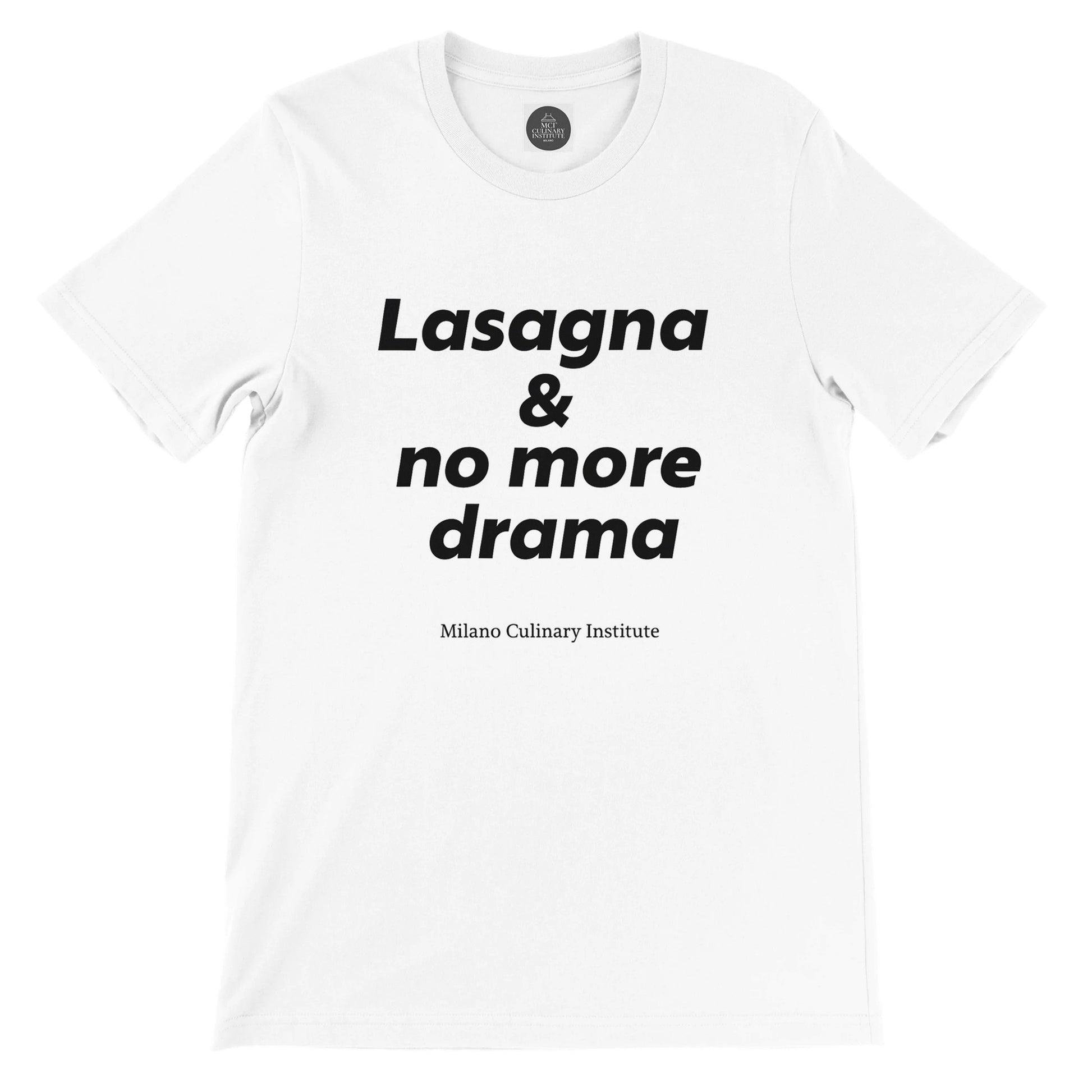 Lasagna no more drama flat lay Milano Culinary Institute - product view Italian kitchen apparel
