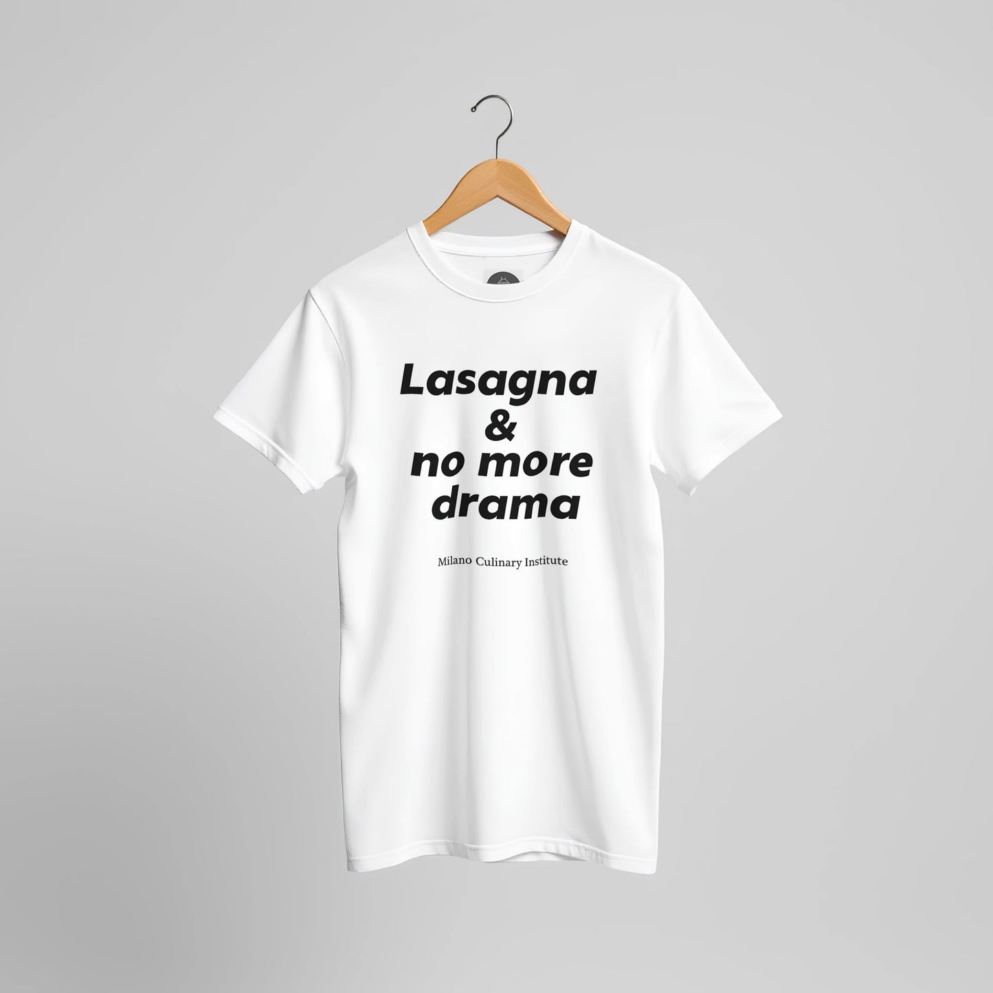 Lasagna no more drama hanger display Milano Culinary Institute - professional Italian kitchen apparel