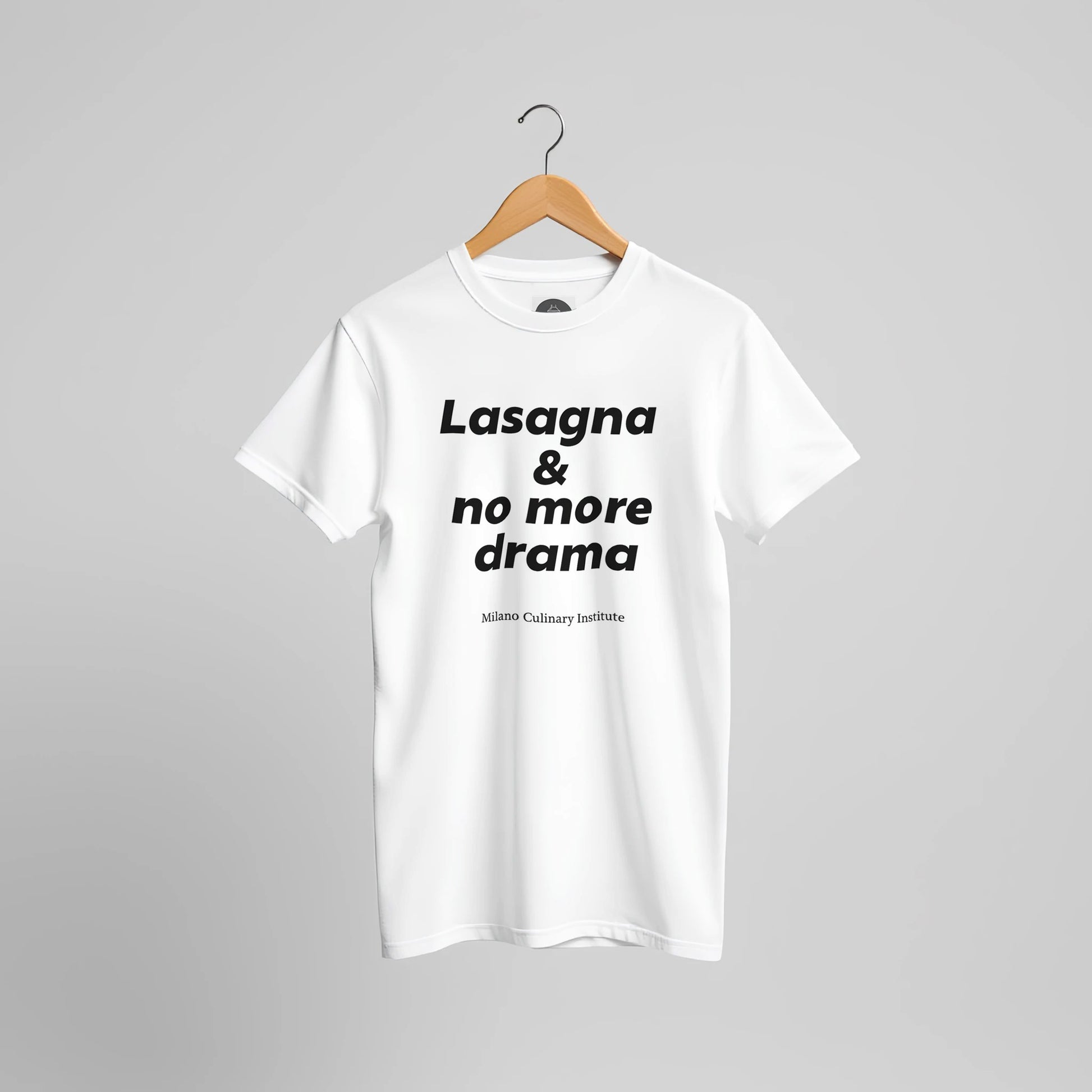 Lasagna no more drama hanger display Milano Culinary Institute - professional Italian kitchen apparel