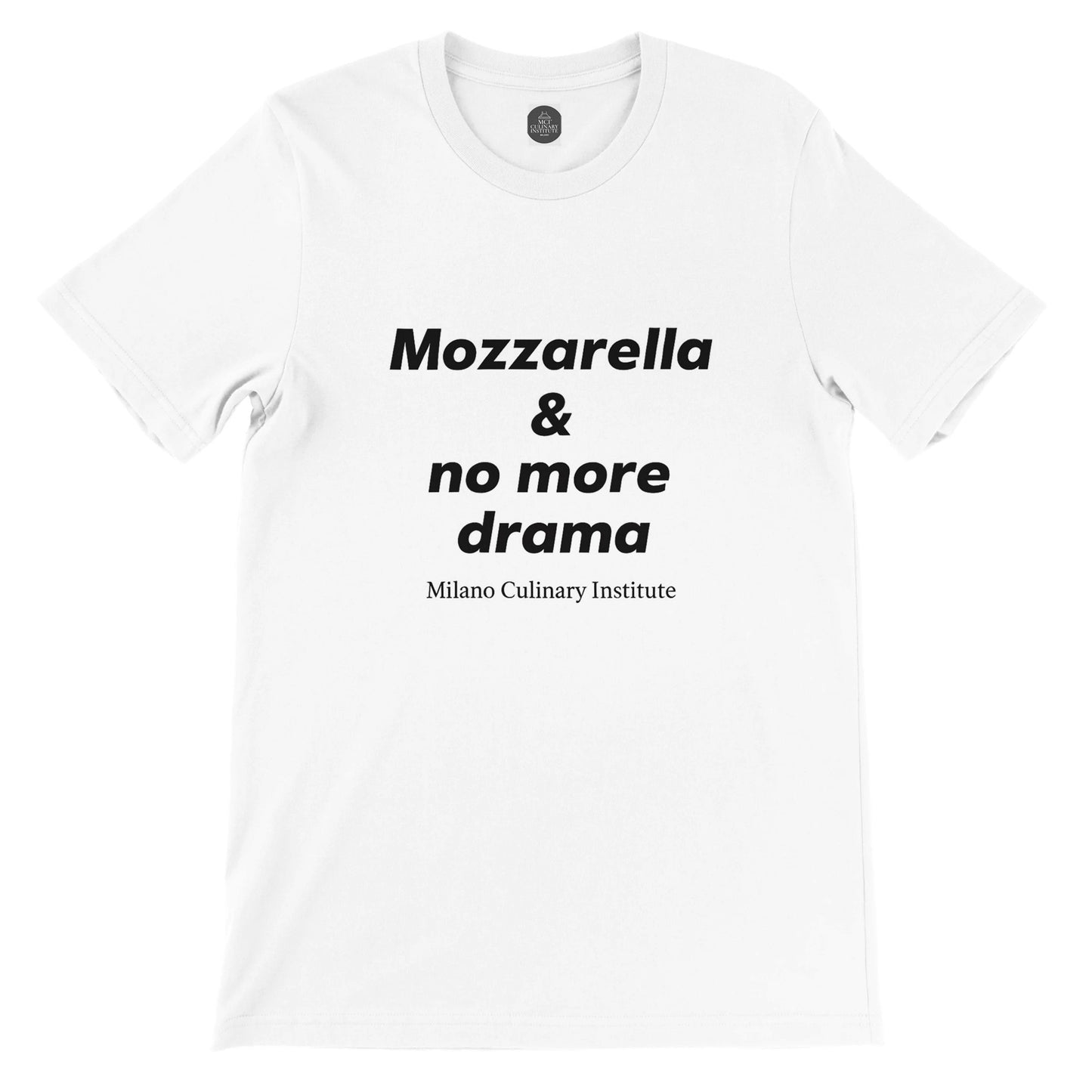 Mozzarella no more drama flat lay Milano Culinary Institute - product view Italian kitchen apparel