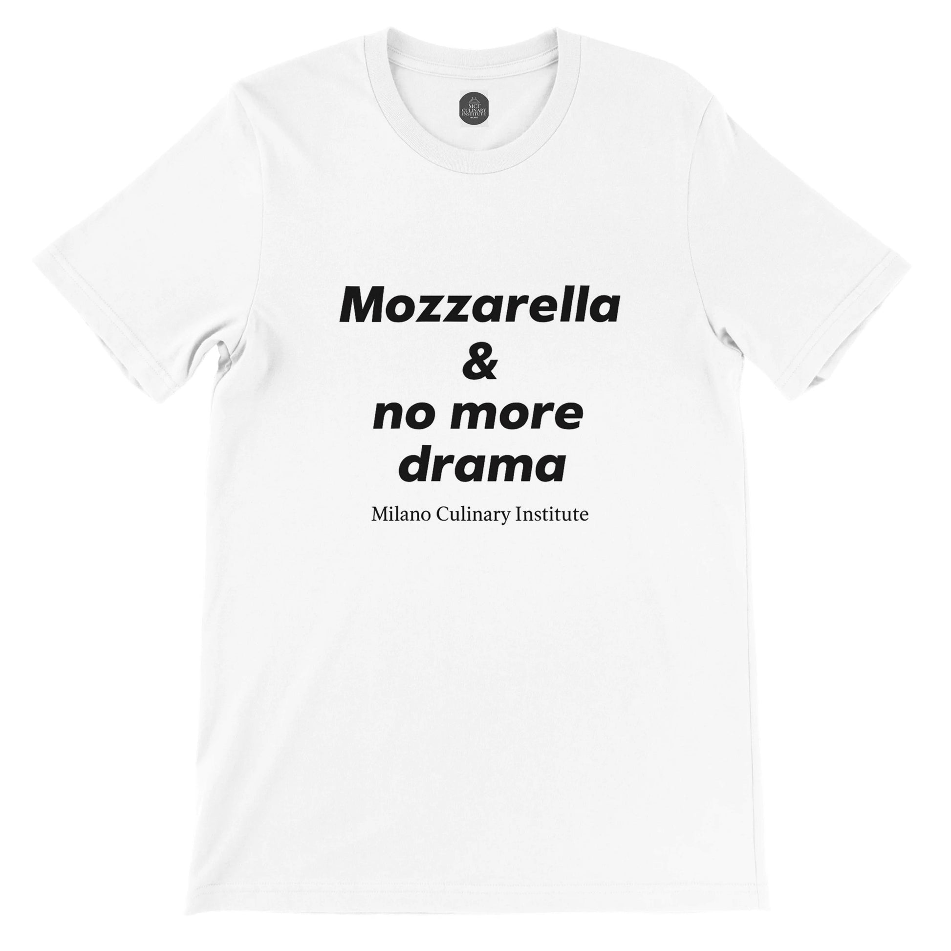Mozzarella no more drama flat lay Milano Culinary Institute - product view Italian kitchen apparel