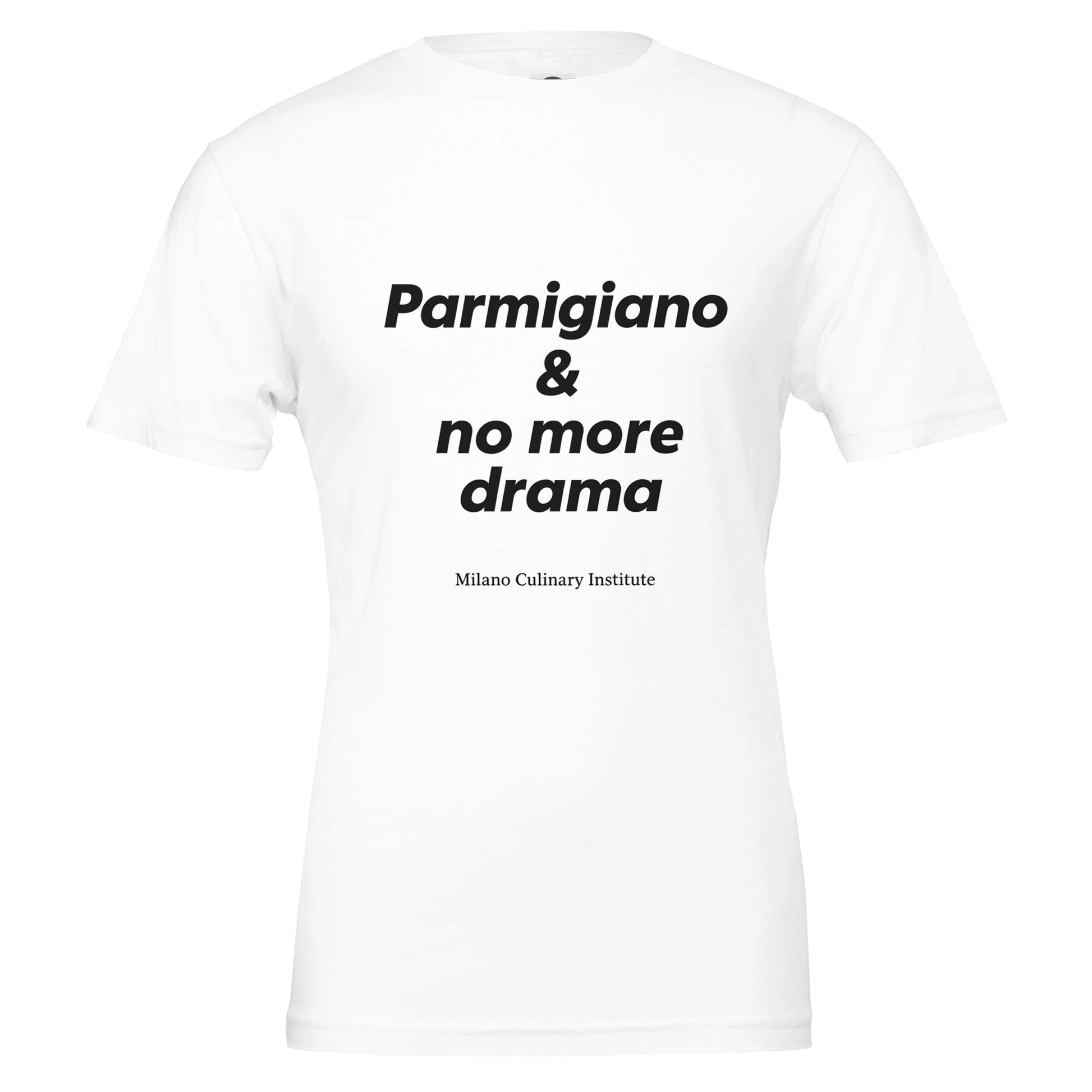 Parmigiano no more drama design closeup Milano Culinary Institute - quality Italian kitchen apparel