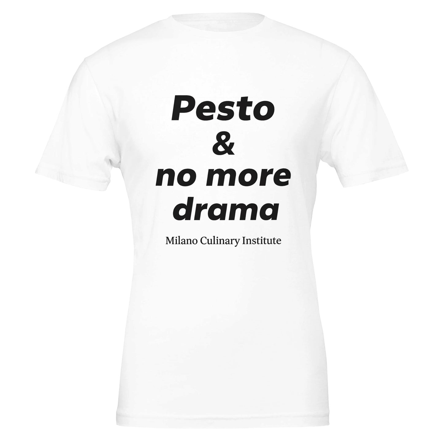 Pesto no more drama design closeup Milano Culinary Institute - quality Italian kitchen apparel