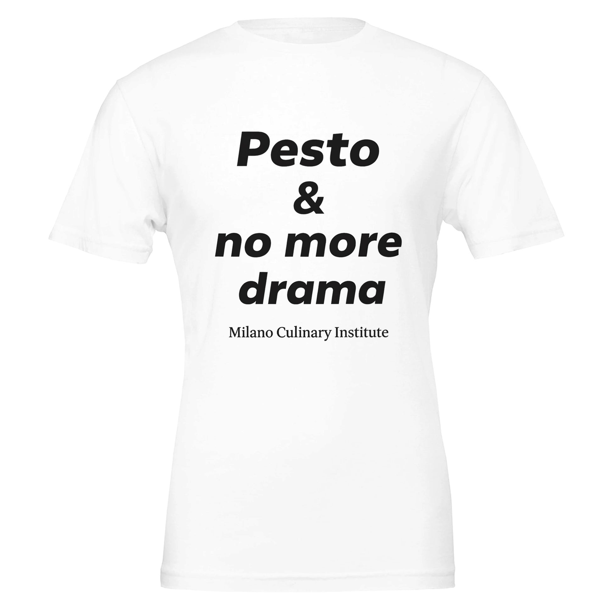 Pesto no more drama design closeup Milano Culinary Institute - quality Italian kitchen apparel