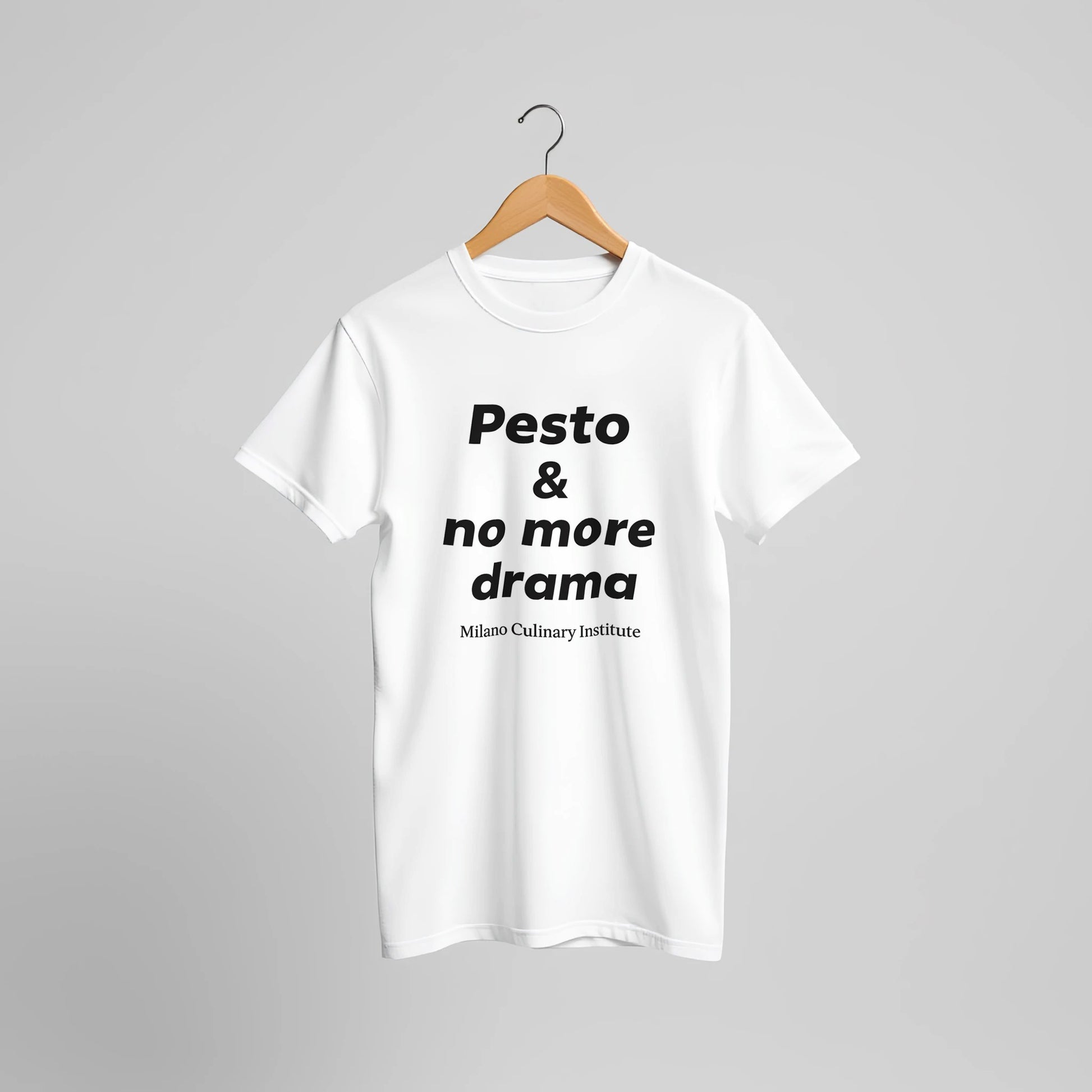 Pesto no more drama hanger display Milano Culinary Institute - professional Italian kitchen apparel