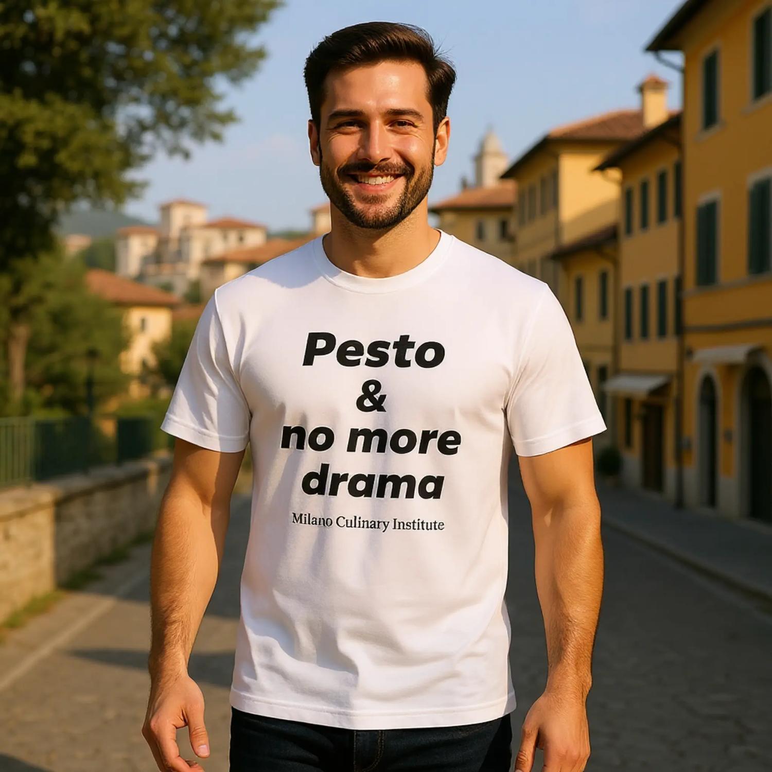 Pesto no more drama Italian countryside Milano Culinary Institute - group friends Italian cooking apparel