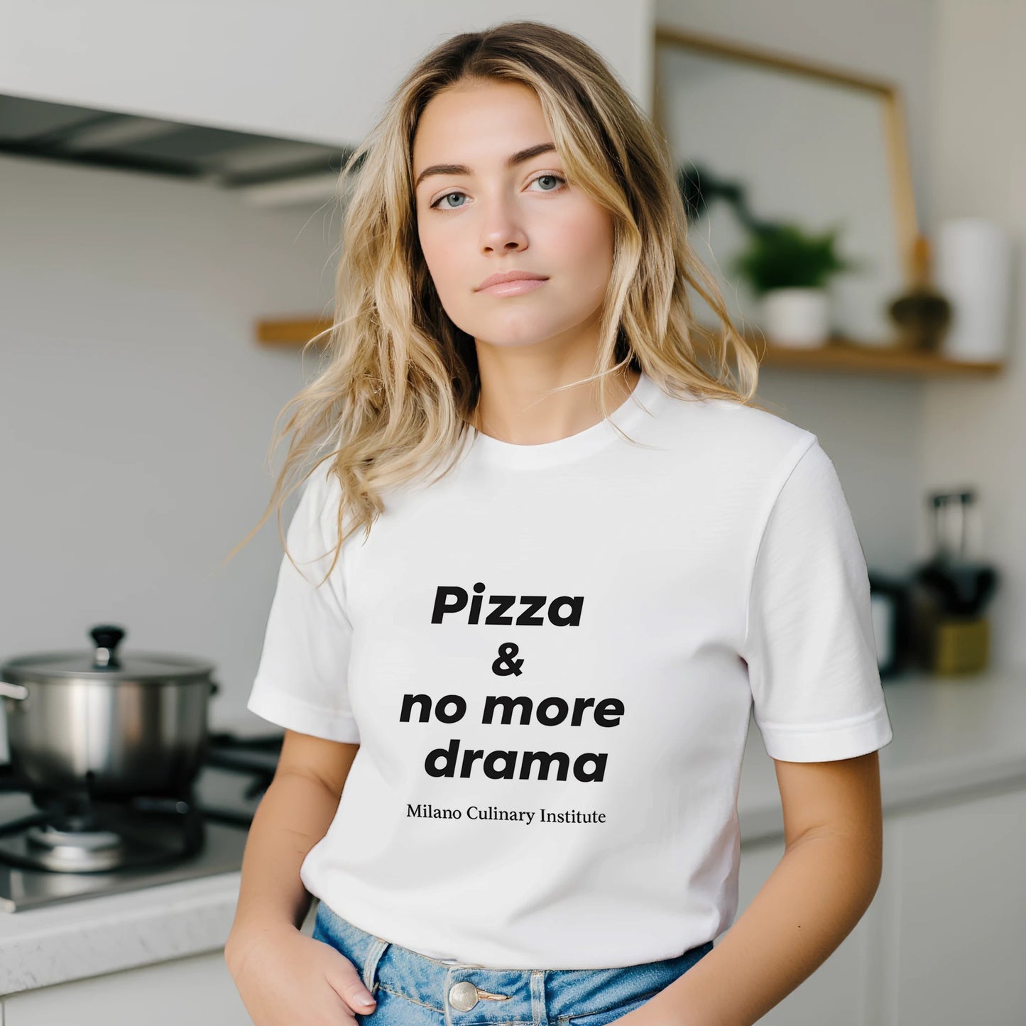 Pizza no more drama kitchen lifestyle Milano Culinary Institute - female chef cooking apparel