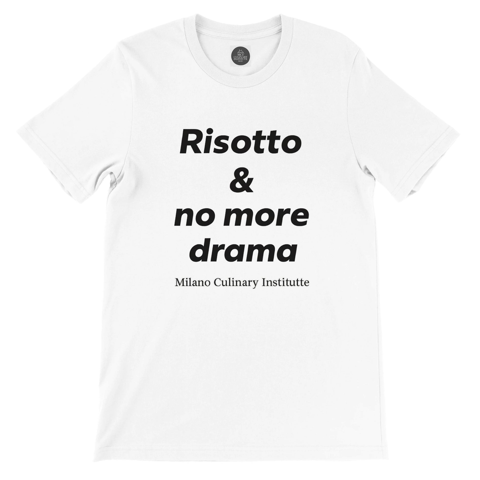Risotto no more drama flat lay Milano Culinary Institute - product view Italian kitchen apparel