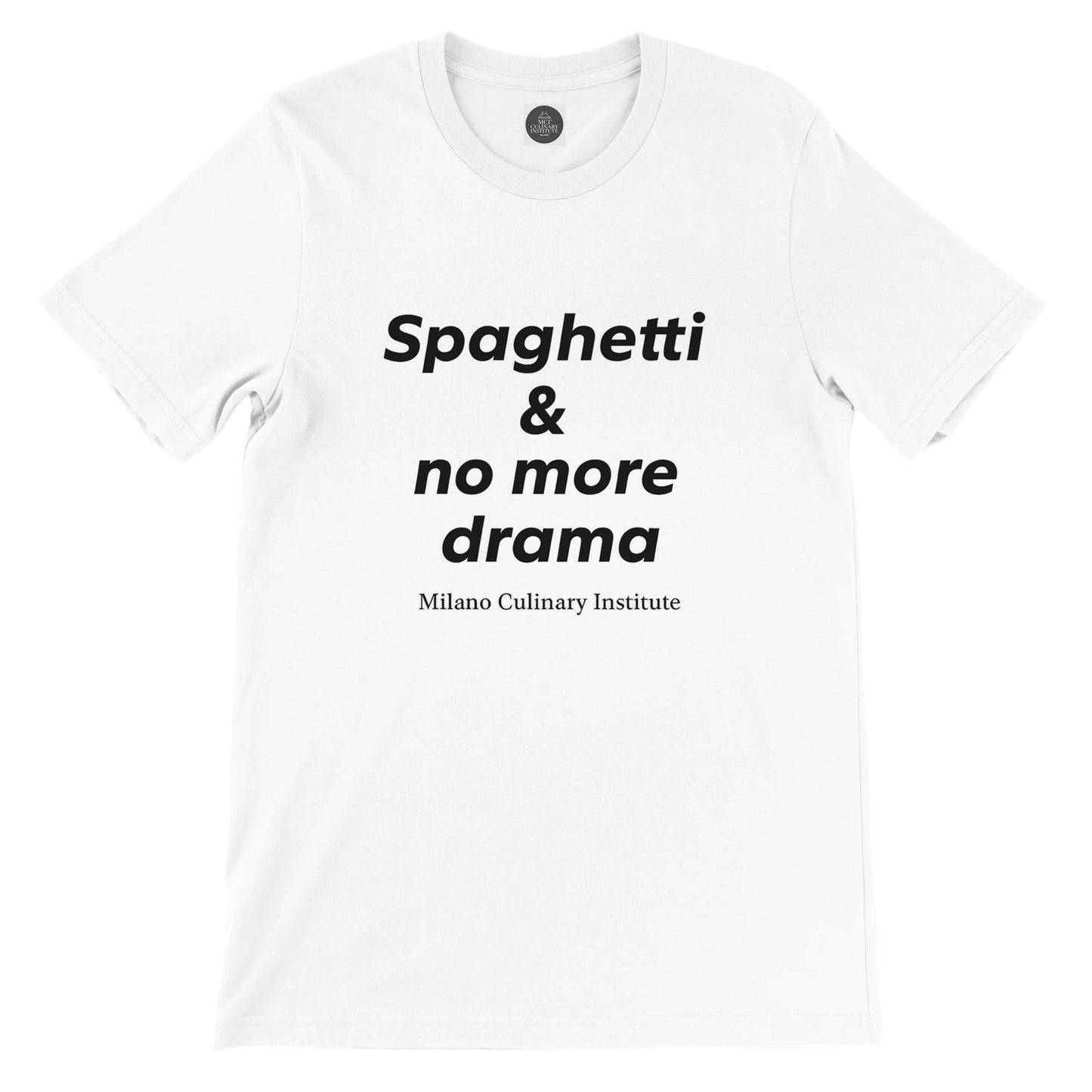 Spaghetti no more drama flat lay Milano Culinary Institute - product view Italian kitchen apparel
