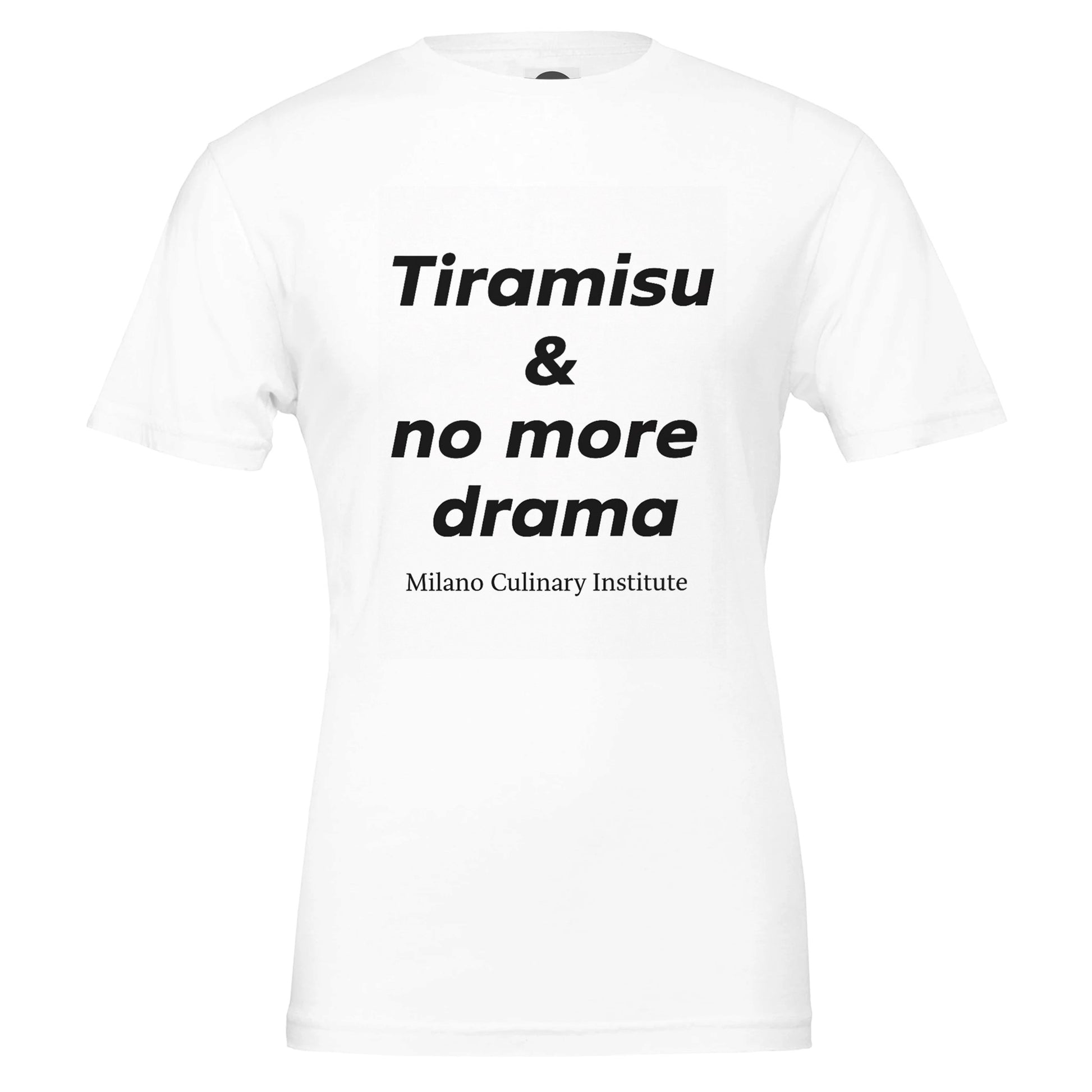 Tiramisu no more drama design closeup Milano Culinary Institute - quality Italian kitchen apparel