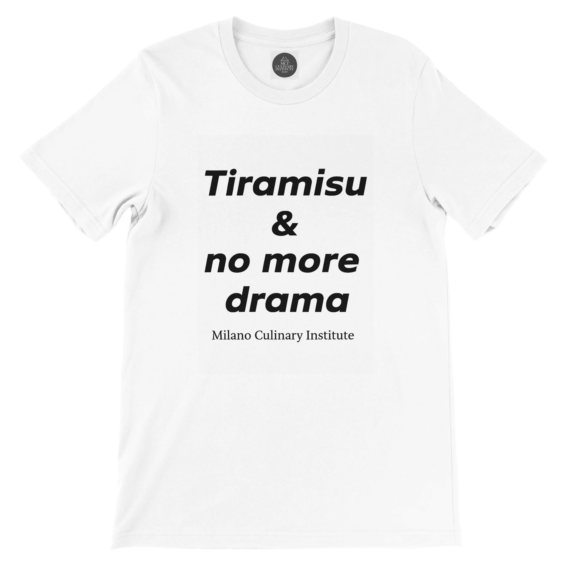 Tiramisu no more drama flat lay Milano Culinary Institute - product view Italian kitchen apparel