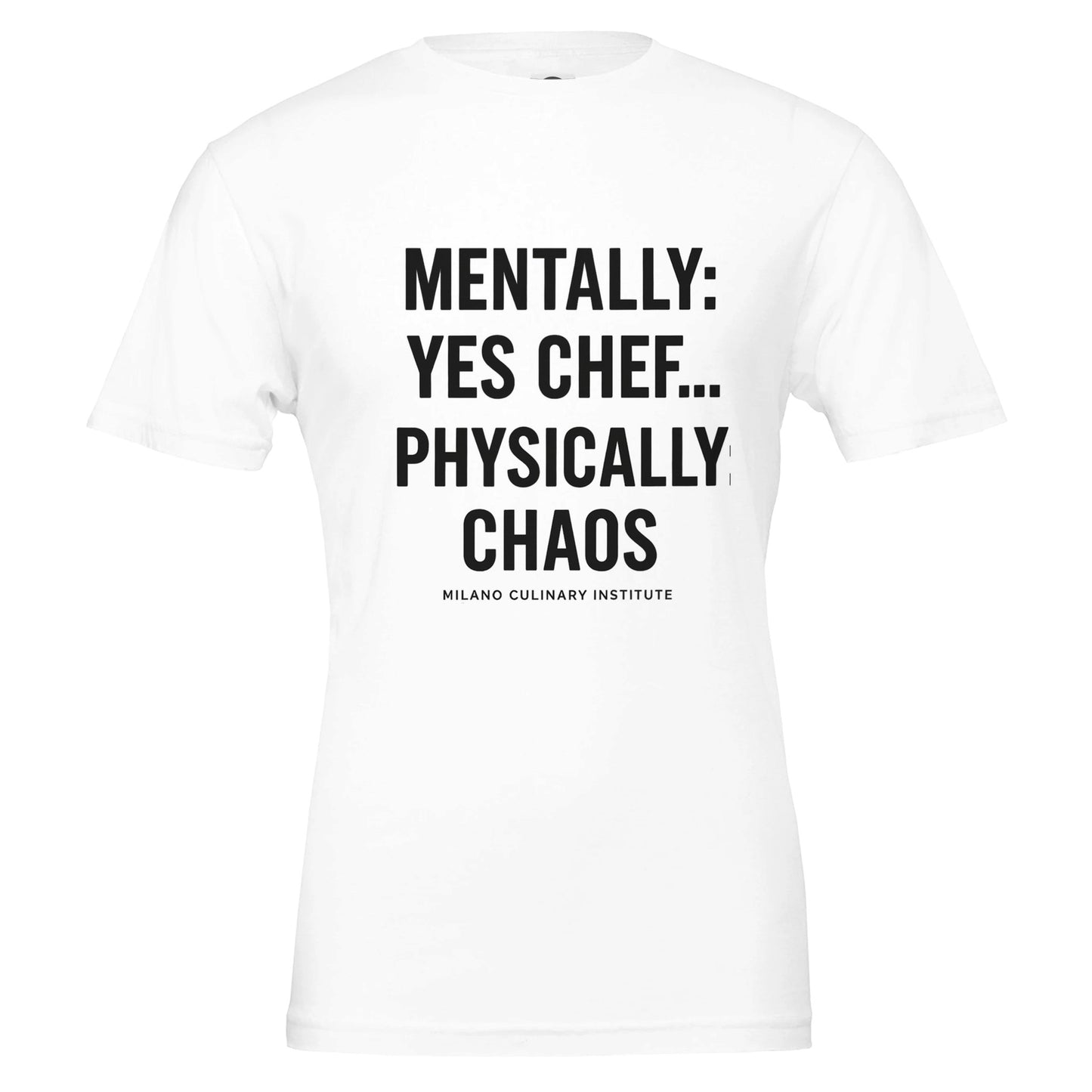 Chaos funny chef t-shirt by Milano Culinary Institute - design closeup Italian kitchen apparel
