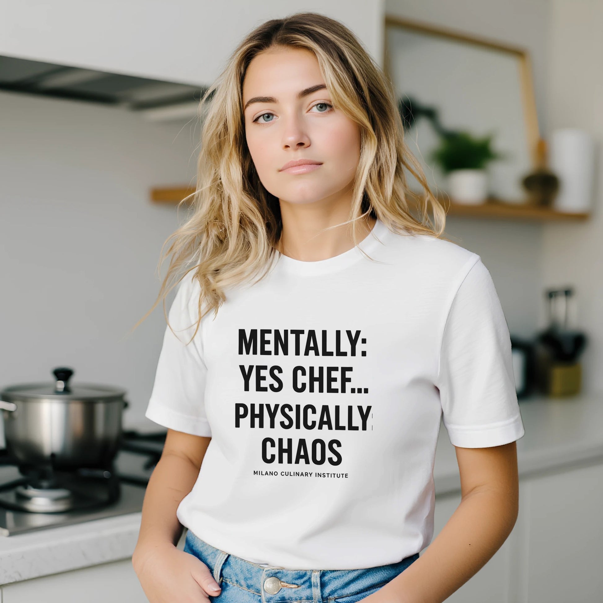 Chaos funny chef t-shirt by Milano Culinary Institute - female kitchen lifestyle Italian cooking apparel