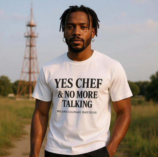 NoTalking funny chef t-shirt by Milano Culinary Institute - black male casual wear Italian kitchen apparel