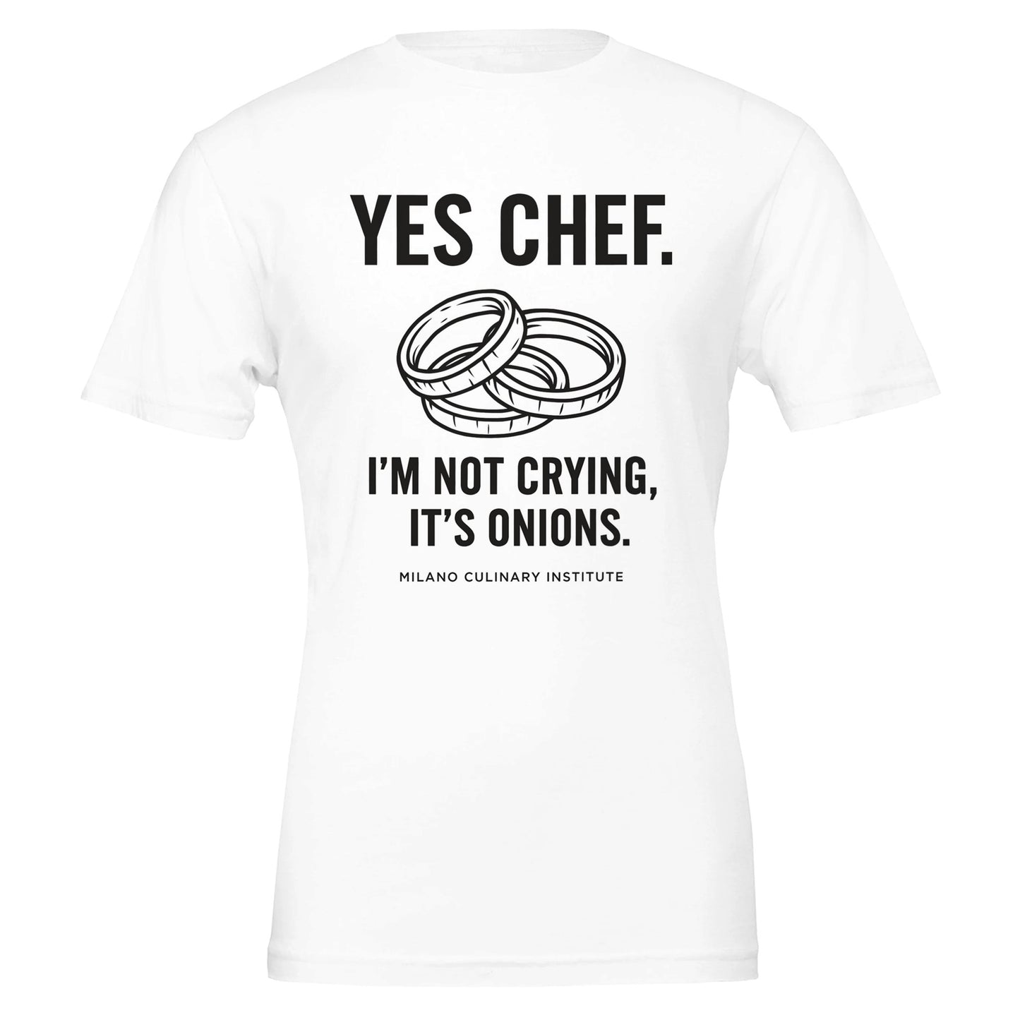 Onions funny chef t-shirt by Milano Culinary Institute - design closeup Italian kitchen apparel