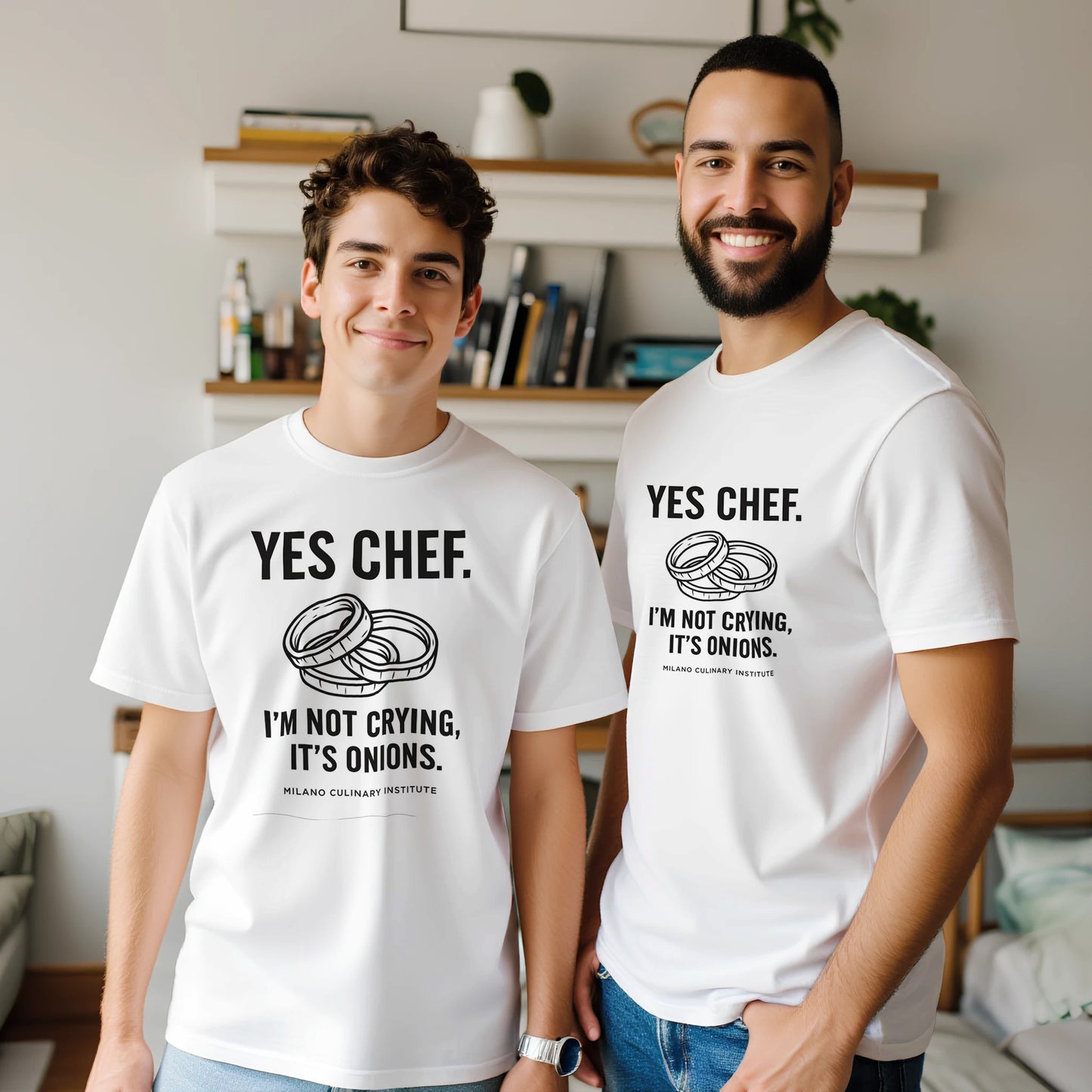 Onions funny chef t-shirt by Milano Culinary Institute - couple lifestyle Italian kitchen apparel