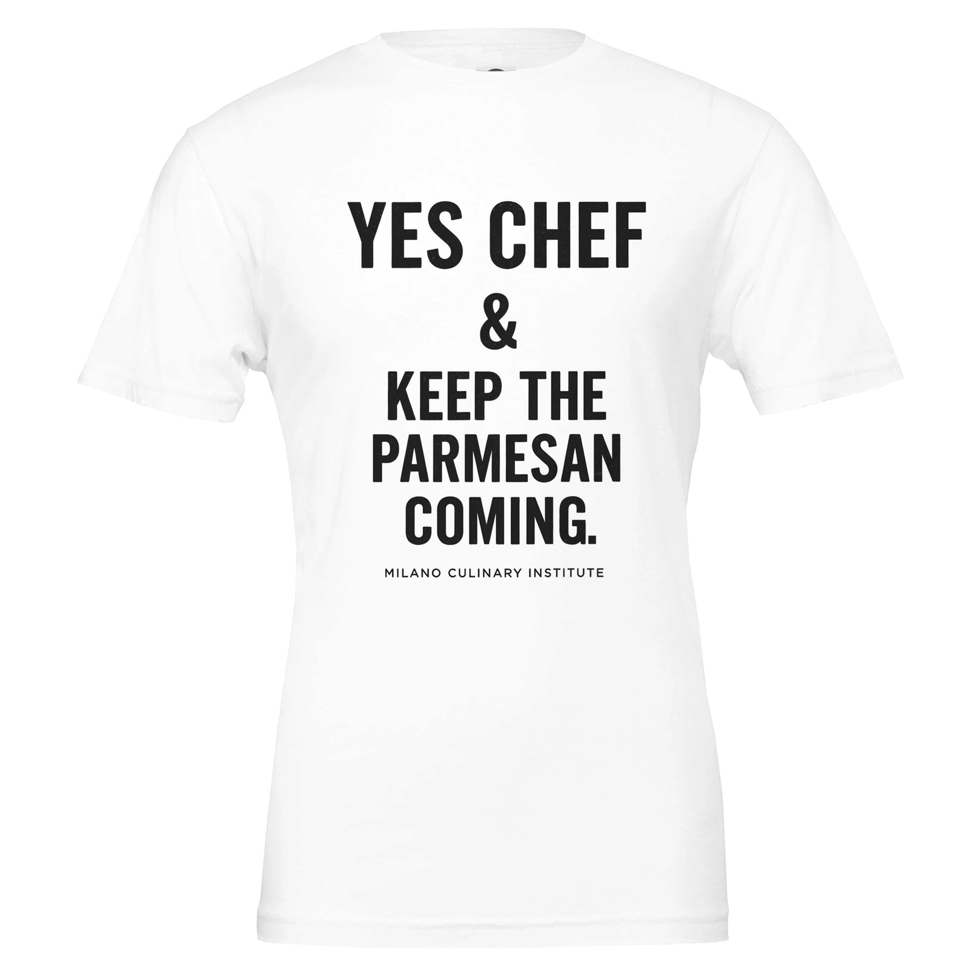Parmesan funny chef t-shirt by Milano Culinary Institute - design closeup Italian kitchen apparel
