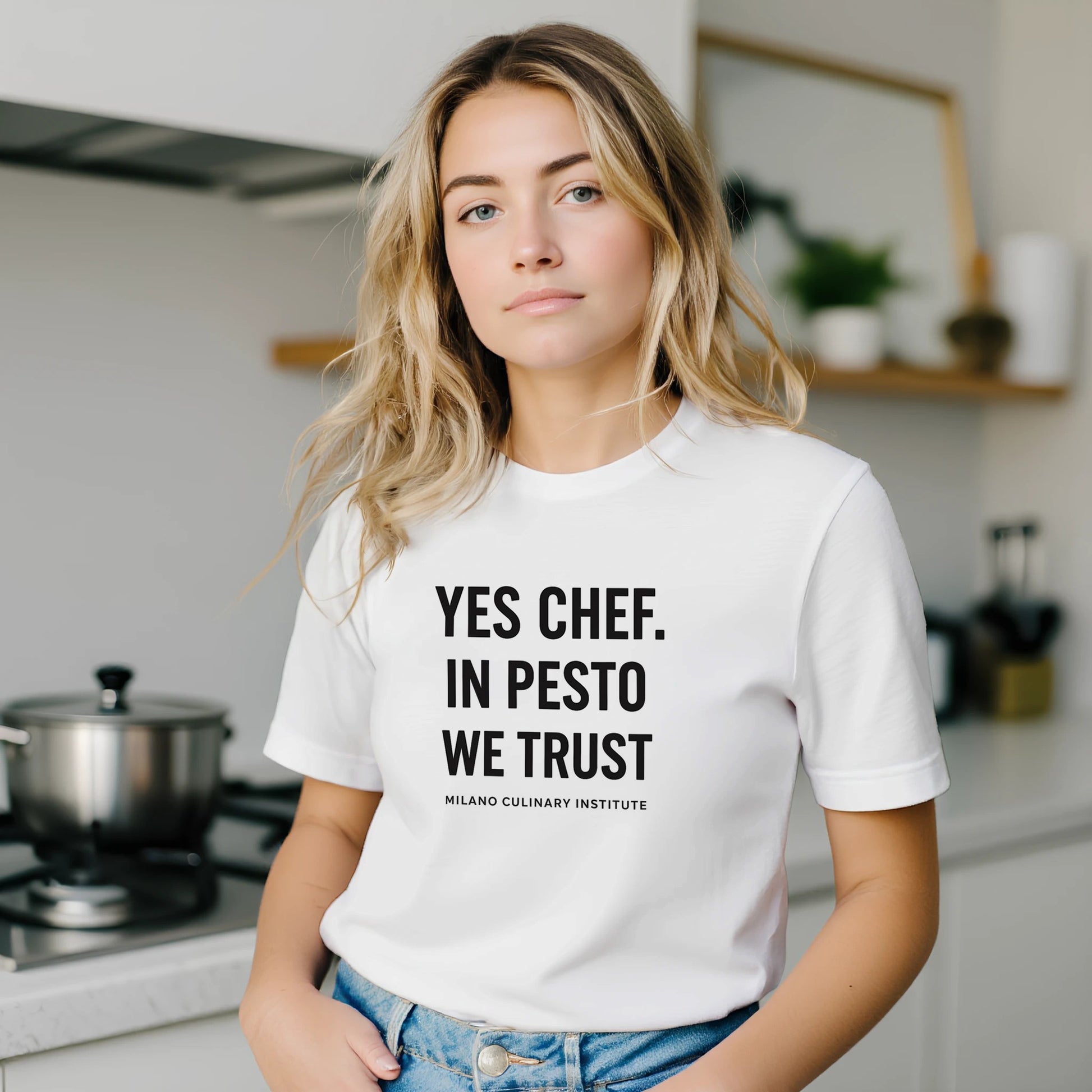 PestoTrust funny chef t-shirt by Milano Culinary Institute - female kitchen lifestyle Italian cooking apparel