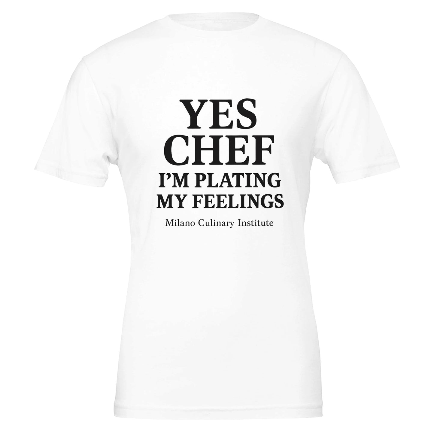 PlatingFeelings funny chef t-shirt by Milano Culinary Institute - design closeup Italian kitchen apparel