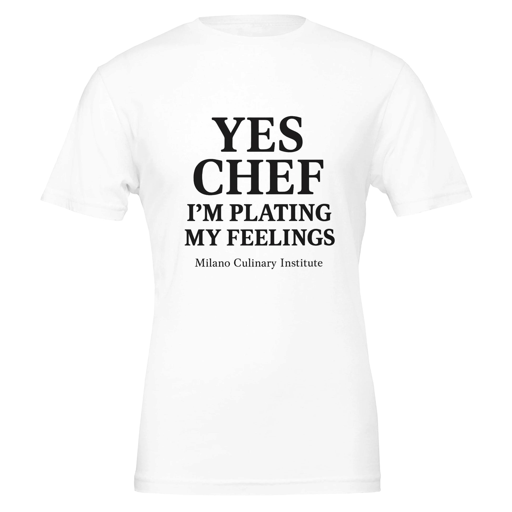 PlatingFeelings funny chef t-shirt by Milano Culinary Institute - design closeup Italian kitchen apparel