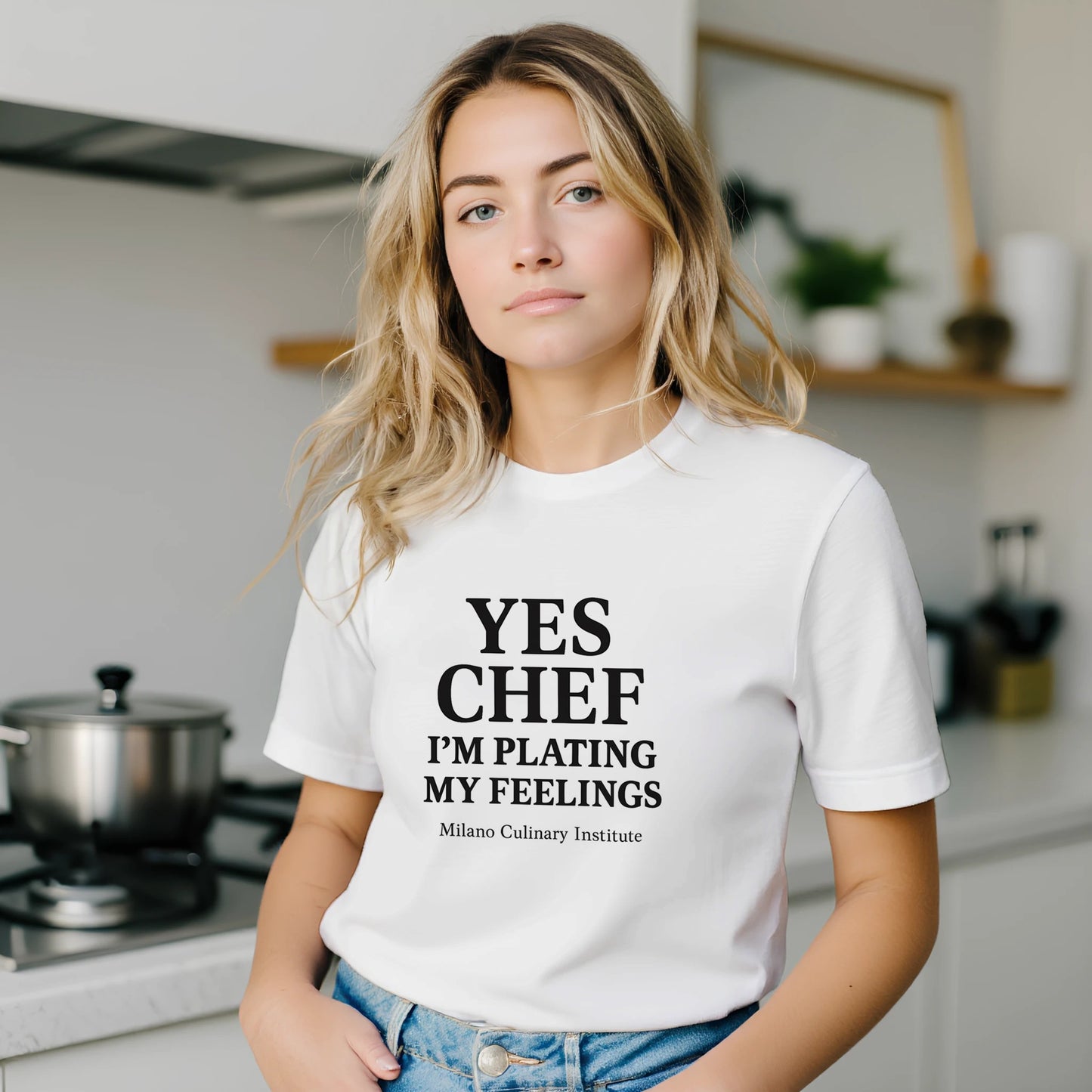PlatingFeelings funny chef t-shirt by Milano Culinary Institute - female kitchen lifestyle Italian cooking apparel