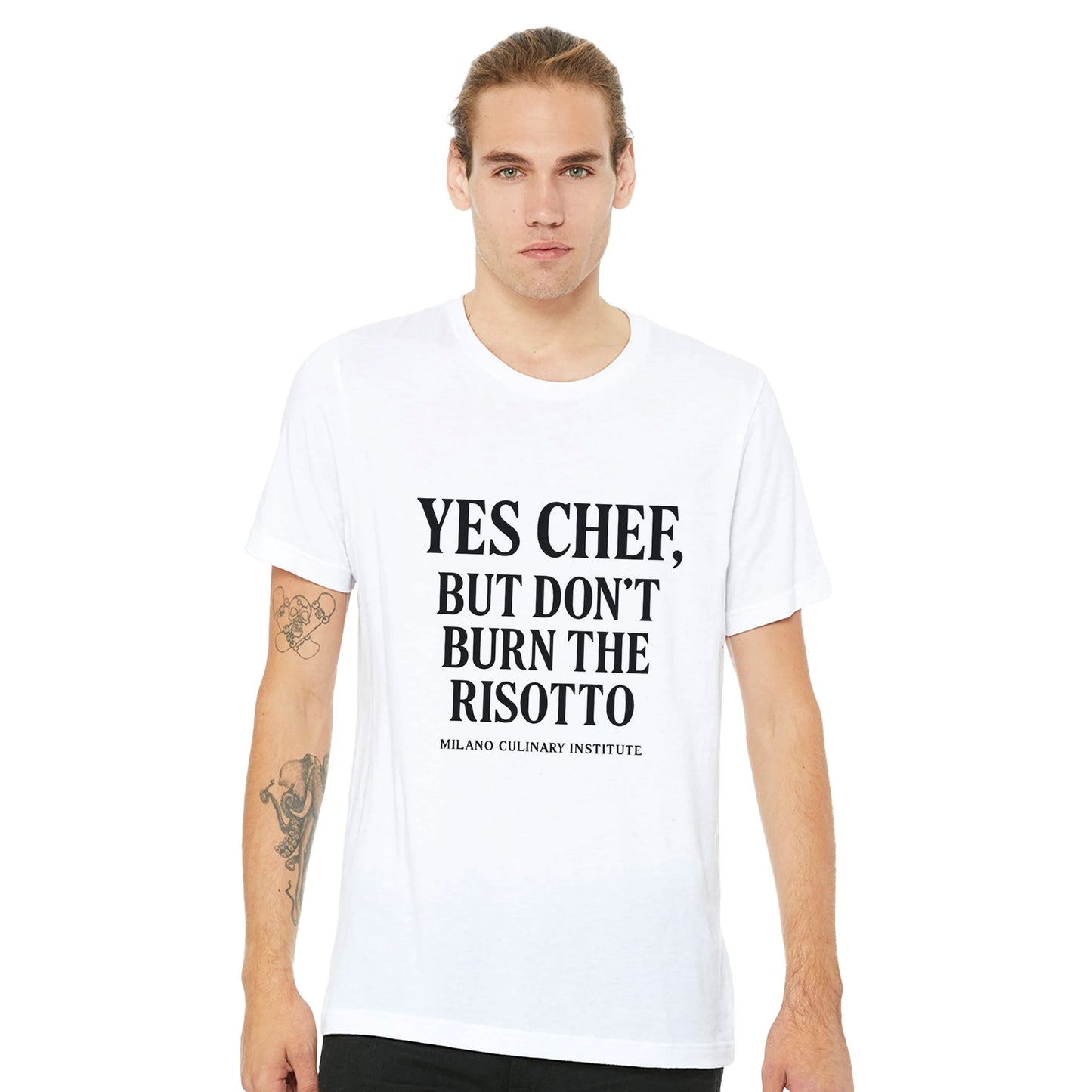 Risotto funny chef t-shirt by Milano Culinary Institute - male casual wear Italian kitchen apparel