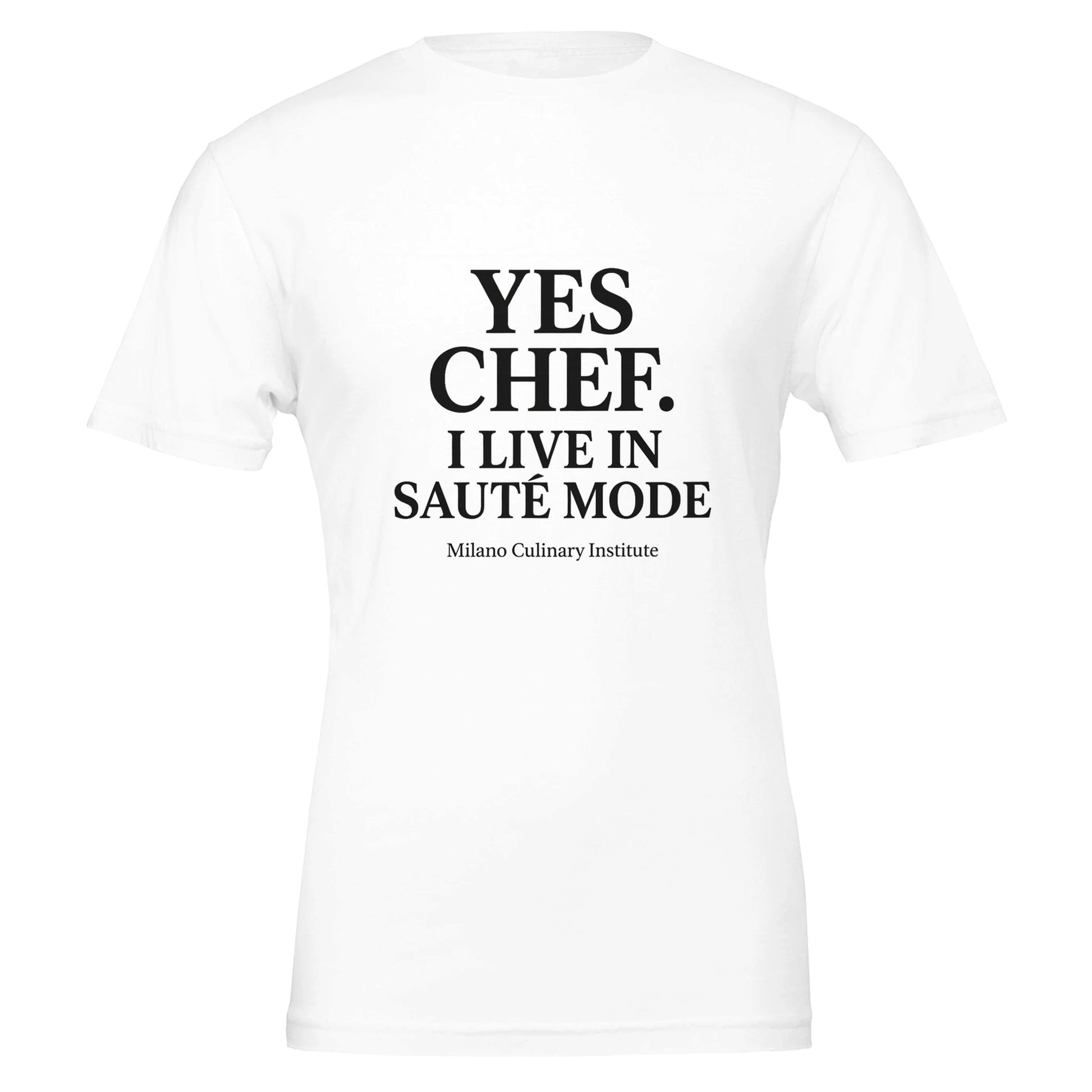 SauteMode funny chef t-shirt by Milano Culinary Institute - design closeup Italian kitchen apparel