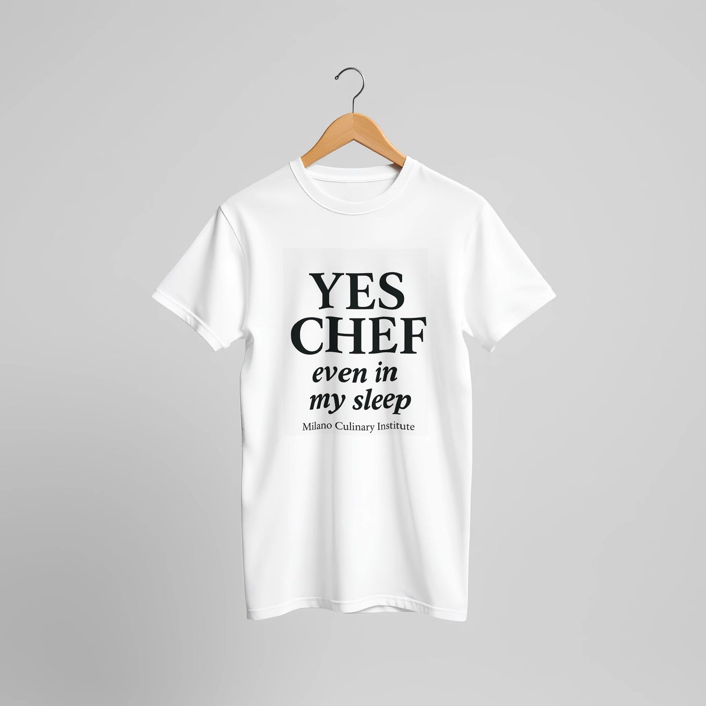 Sleep funny chef t-shirt by Milano Culinary Institute - hanger display professional Italian kitchen apparel